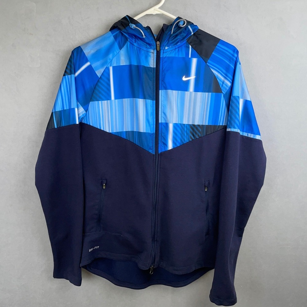 Nike Running Dri-FIT Full Zip Running Hoodie Jacket Blue Sporty Geometric Wmns M